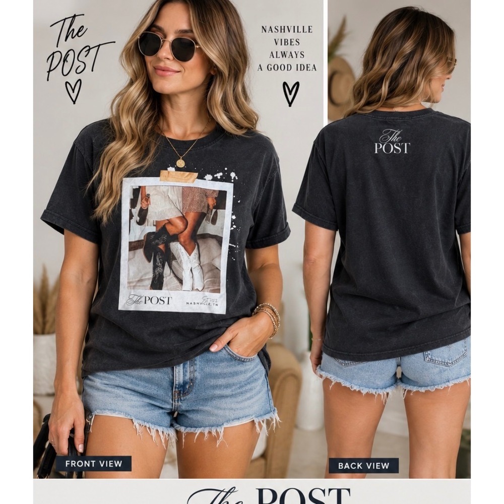 AS Colour The Post Nashville TN Heavy Faded Graphic T-Shirt Black Small